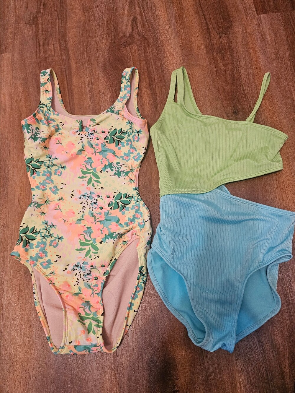 art class Floral Yellow Pink One-Piece & Green Blue Two-Piece Swim Set